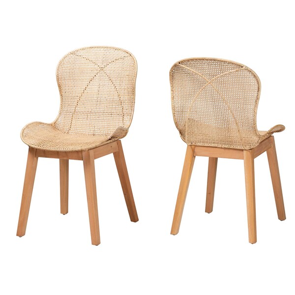 Baxton Studio Sabelle Japandi Natural Brown Mahogany and Rattan 2-Piece Dining Chair Set 232-2PC-12831-ZORO - main